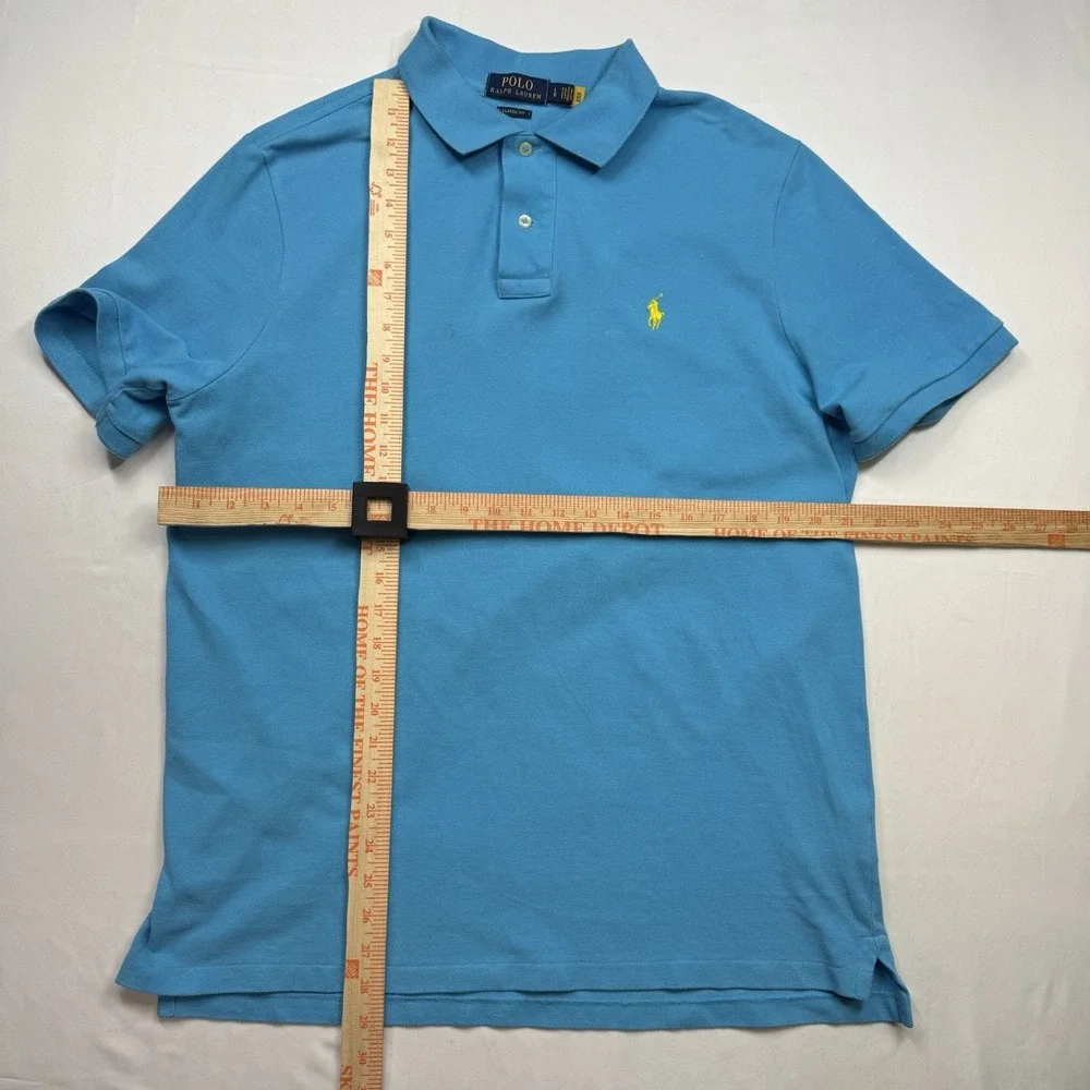 Ralph Lauren Polo Shirt Mens Large Sky Blue Classic Fit Yellow Pony Short Sleeve